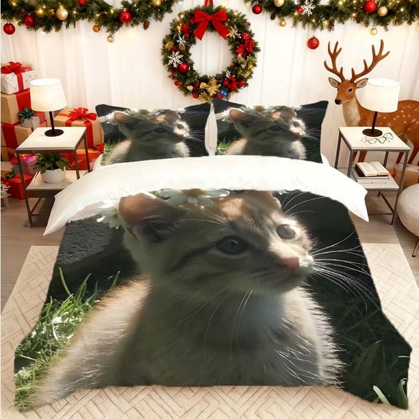 Little Calico Cat Printed Duvet Cover Set Bedding Set Includes Duvet Cover + Two Pillowcases Soft and Breathable Suitable for Home/Guest Rooms All-Season Use Id