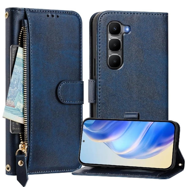 FOXDOCK Funda Tipo Cartera para Honor 400 Pro 5G Cuero PU con Cremallera y Correa de Muñeca, Ranuras para Tarjetas, Soporte Plegable, Cierre Magnético