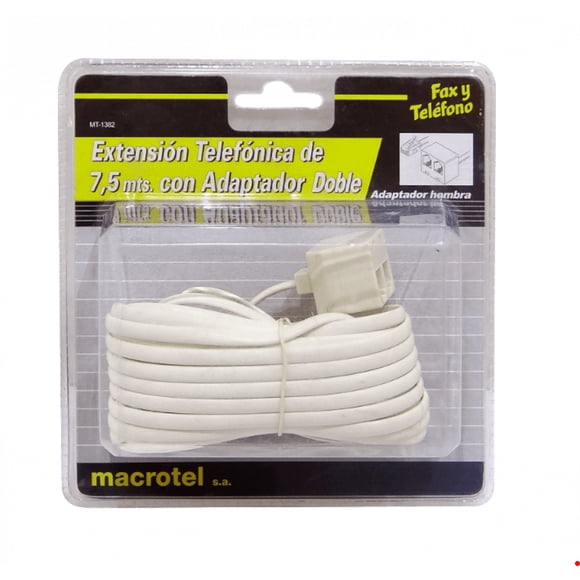 MT-1382 MACROTEL 1-RJ11-M 2-RJ11-H 7,5mt 6P4C Cable Prolongador Telefónico RJ14