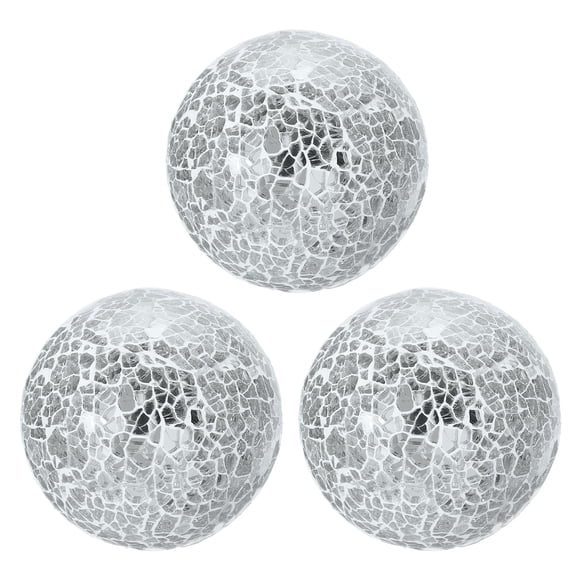 Uxcell 3Pcs Bolas Decorativas de Vidrio 3.15 pulgadas Orbes Bolas de Centro Bolas de Vidrio Mosaico para Decorar Cuencos, Plata Blanca