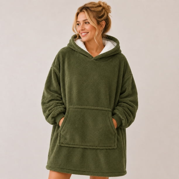 Poleron Felpa Con Capucha Manta Polar Bata Frazada Invierno