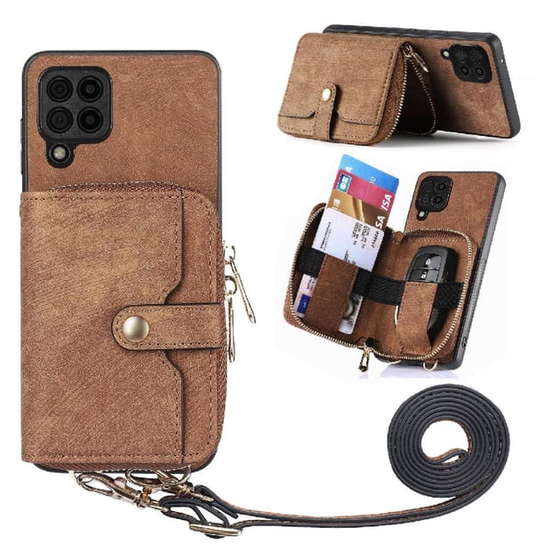 Funda Tipo Cartera con Correa Cruzada para Samsung Galaxy A12 5G Protección Contra Golpes Marrón
