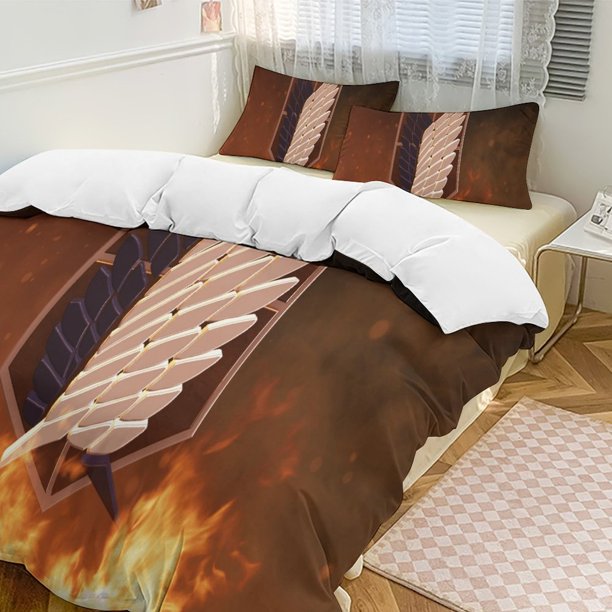 Attack On Titan Quilt Set Thicken Soft 3 Pieces Bedding Set All Season Duvet Cove with 2 Pillowcases for Adult Women Girls Teens Home Room Decor