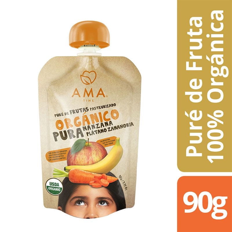Puré De Fruta Manzana, Plátano Y Zanahoria Orgánico 90 gr Ama