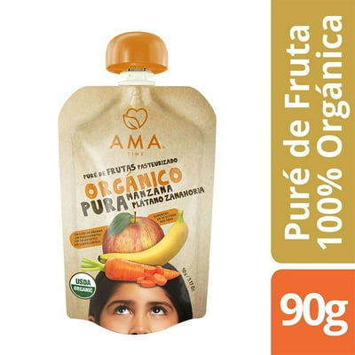 Puré De Fruta Manzana, Plátano Y Zanahoria Orgánico 90 Gr Ama