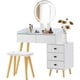 thumbnail image 3 of Dressing Table with LED Lights Glass Top Dressing Table with Extendable Side Table 5 Drawers Dressing Table with Mirror and Stool for Bedroom, 3 of 3
