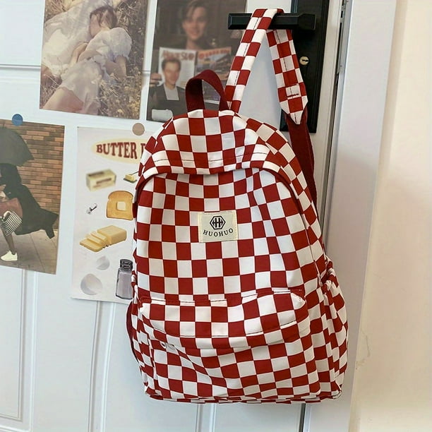 Stylish Plaid Schoolbag: Large Capacity Checkerboard Backpack for Everyday & Travel Use