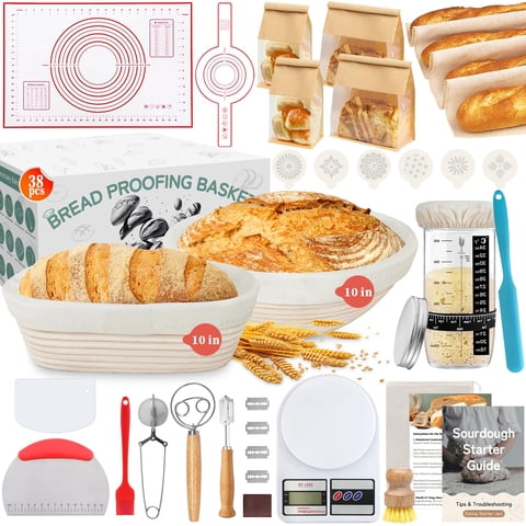 Aliggbent - Suministros Para Hornear Pan De Masa Madre Aligbent, 38 Piezas Con Banneton De 10 Pulgadas