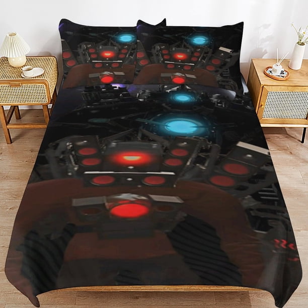 Skibidi Toilet Bedding Set Duvet Cover Comfortable and Lightweight Cartoon Bedding 3 Piece Bed Set