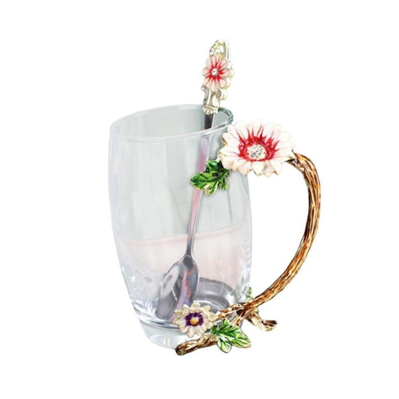 Taza De Té De Flores Esmaltadas Taza De Leche Con Tapa Para Regalos De Graduación De Abuela 12cm X 6,5 Cm X 12cm