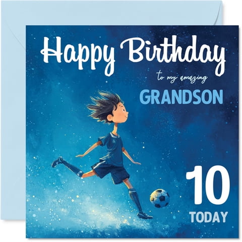 Tarjeta De Cumpleaños Stuff4 Para El Décimo Cumpleaños De Un Niño De Fútbol De 3 Años