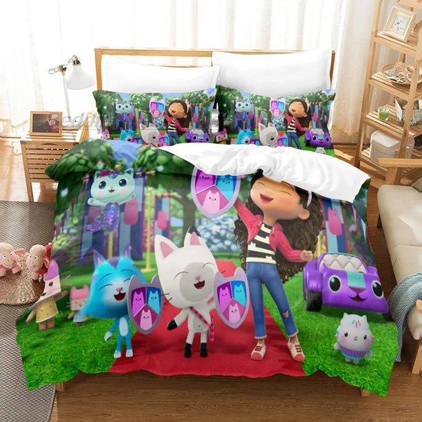 x1084 Bed SheetsGabbys Dollhouse Bedding Set Twin Full Size Bed Set Aldult Kid Bedroom Duvetcover Sets Bed Sheet Set 3-Piece Bedding Set (1 Duvet Cover + 2 Pillow Shams) nj1084