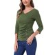 thumbnail image 4 of INSPIRE CHIC Blusa Fruncida para Mujer de Regreso a Clases con Botones Decorativos Cuello en V Manga 3/4 Top de Punto Sólido Verde Oliva M, 4 of 5