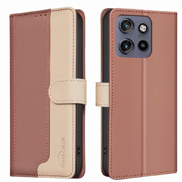 Funda Cartera con Bloqueo RFID para Motorola Moto Thinkphone 25 con Ranuras y Soporte Marrón