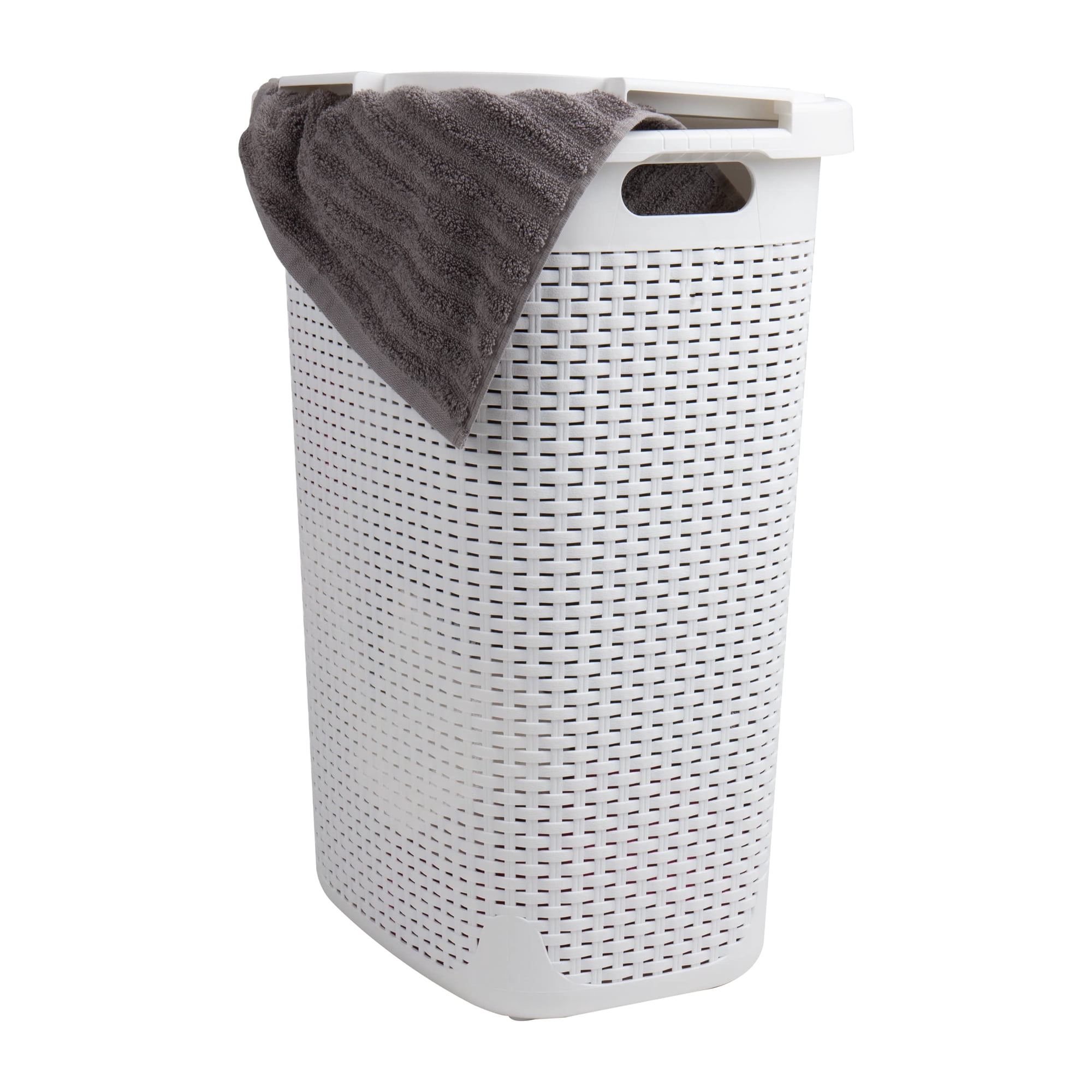 Cesta Para Ropa Mind Reader, 60 L, Delgada, Con Tapa De Plástico, Color Blanco