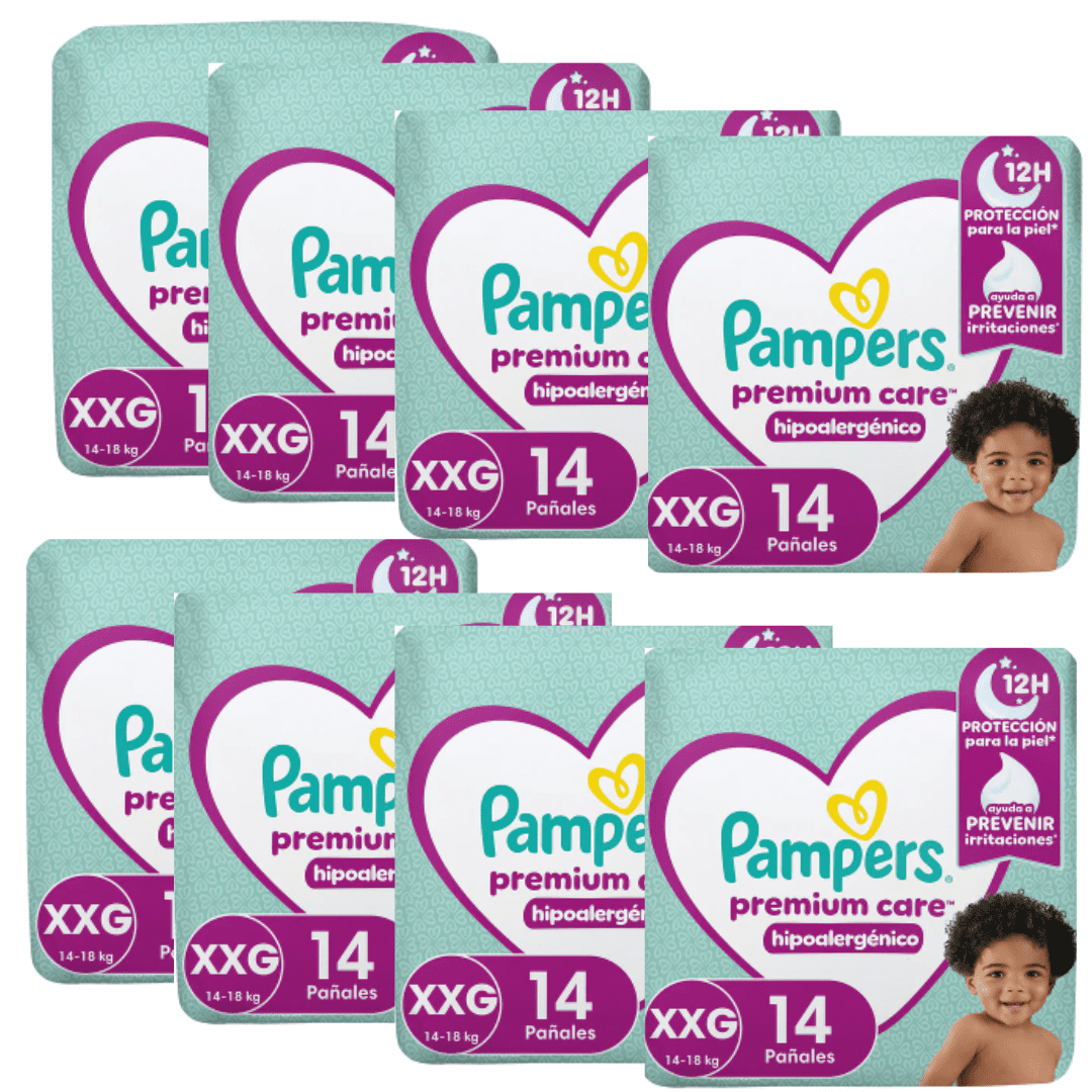 Pack X8 Pañales Pampers Premium Care Xxg 112 Pañales