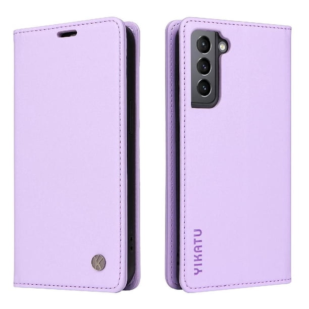 Funda Billetera de Cuero para Samsung Galaxy S21 Plus con Tarjetero y Soporte - Tapa Magnética Morado