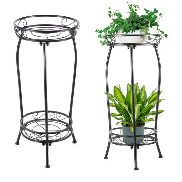 Soporte para Plantas Kavlium de 2 Niveles Antióxido de Metal Negro 69 cm