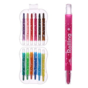 Genérico - Set De 12 Crayones Cortos Rotatorios - Con Estuche De Plástico