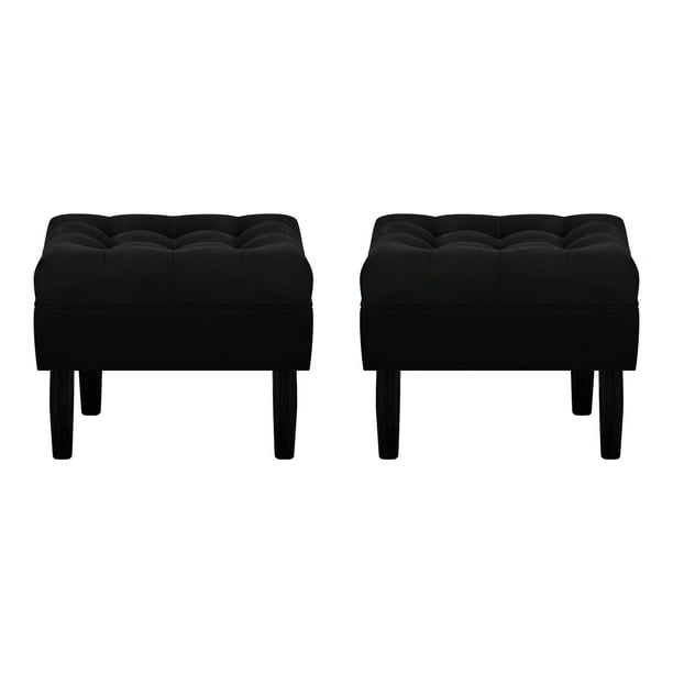 Set Pouf Wood 1c Felpa 00 Negro