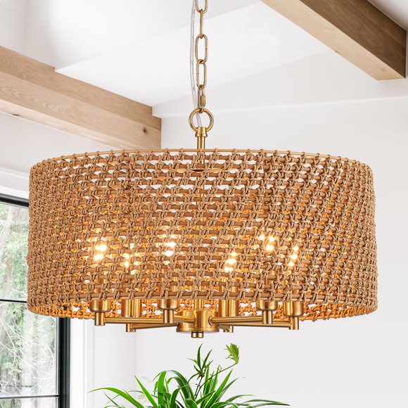 Candelabro YOMECOO de 51 cm, 6 luces, dorado, de ratán