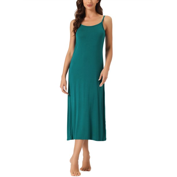 INSPIRE CHIC Vestido de Noche de Mujer de Rayón Suave sin Mangas con Tirantes Finos y Cuello Redondo para Primavera Verano en Casa Talla L Verde