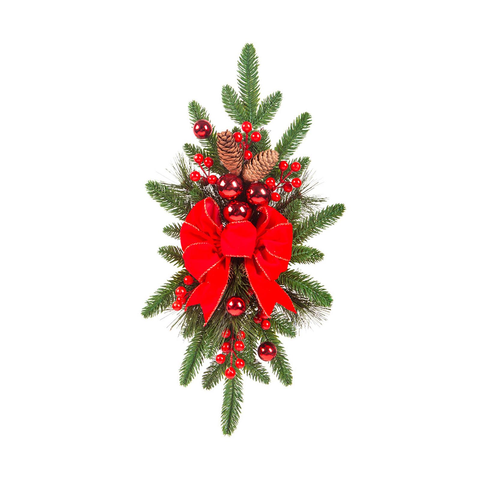 Bothyi - Guirnalda Navideña Con Lazo Grande, Guirnalda Navideña Para Escaleras, Para Buzón, Mesa, Puerta De Entrada, Color Rojo Brillante