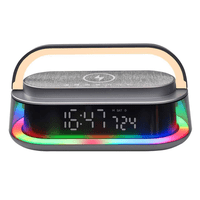 Genérico - Parlante Multifuncional Carga Inalámbrica, Reloj Y Luces Rgb Gris