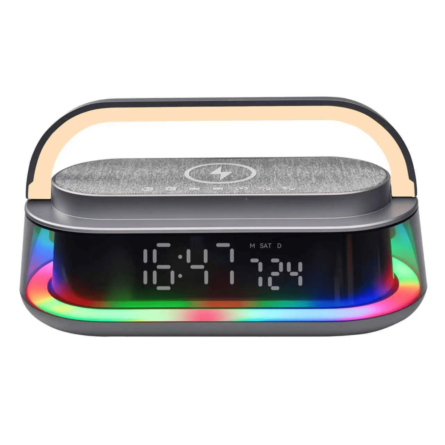 Genérico - Parlante Multifuncional Carga Inalámbrica, Reloj Y Luces Rgb Gris
