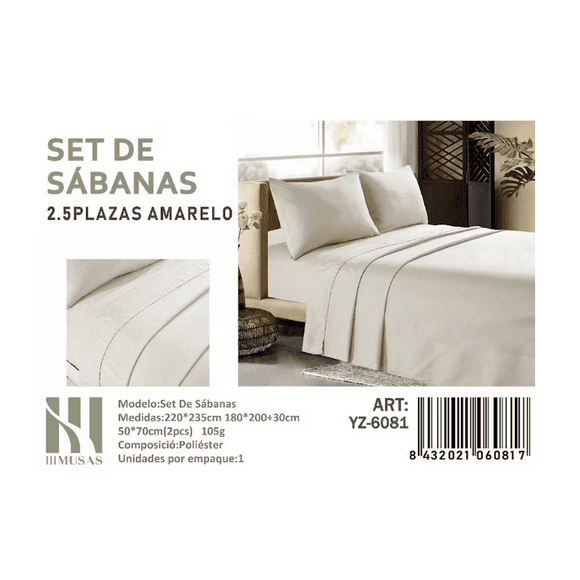 Set De Sabanas King Amarelo 200 Hilos + 2 Funda De Almohada