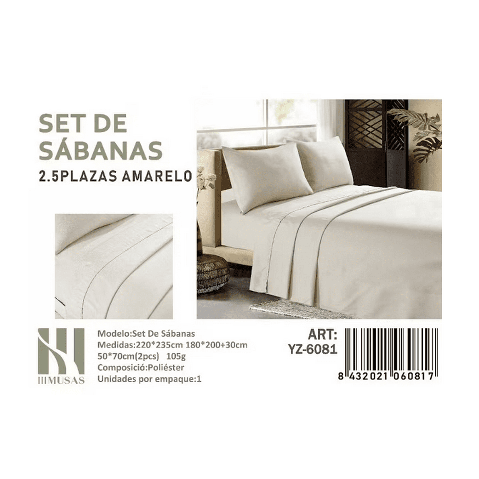 Todostore - Set De Sabanas King Amarelo 200 Hilos + 2 Funda De Almohada
