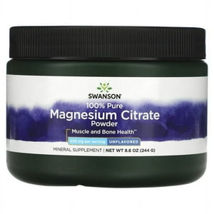Swanson Citrato De Magnesio 100% Puro En Polvo, Sin Sabor, 630 Mg, 244 G (58 Porciones)