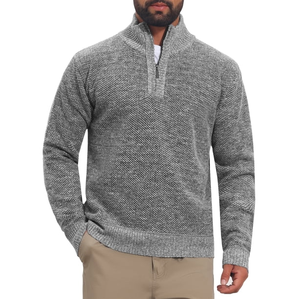 INSPIRE CHIC Suéter de Hombre con Cremallera Cuarto Manga Larga Cuello Simulado Pullover Suéteres M Gris Claro