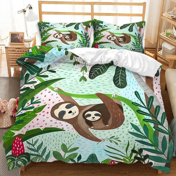 Cute Koala Pink Flowers Floral Quilt Duvet Cover Set Bedclothes Kids 3-Piece Bedding Set