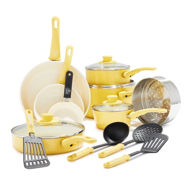 Juego de utensilios de cocina GreenLife Soft Grip, 16 piezas, cerámica antiadherente
