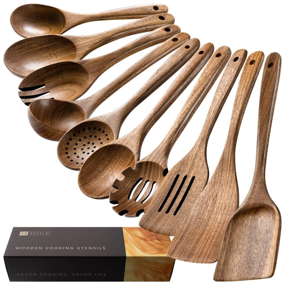 Juego de utensilios de cocina Hefeld, cucharas de madera de acacia, 10 unidades