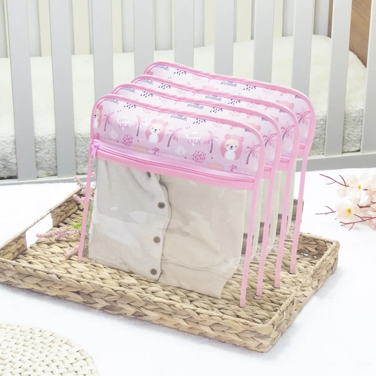 Airiscrea - Set 4 Estuches Transparentes Para Mudas De Bebé - Mochila Pañalera Maternal Color Rosa