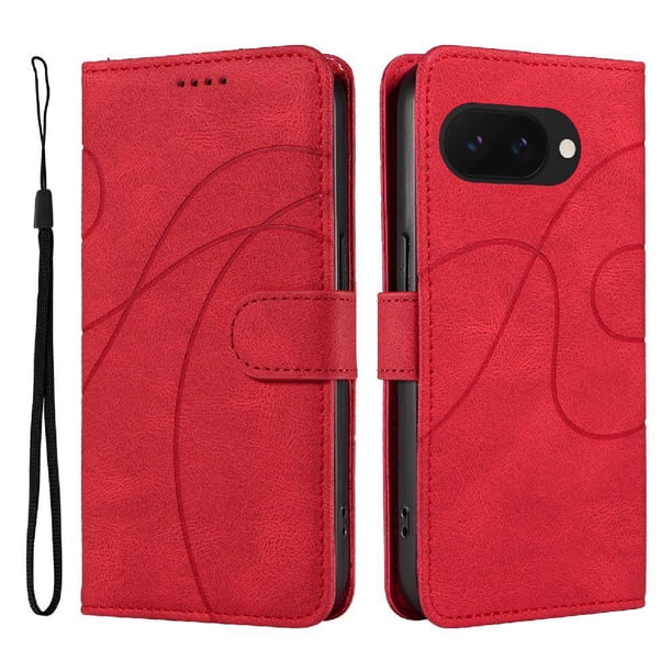 Funda tipo cartera con tapa para Google Pixel 9A con tarjetero, soporte y cubierta magnética Rojo