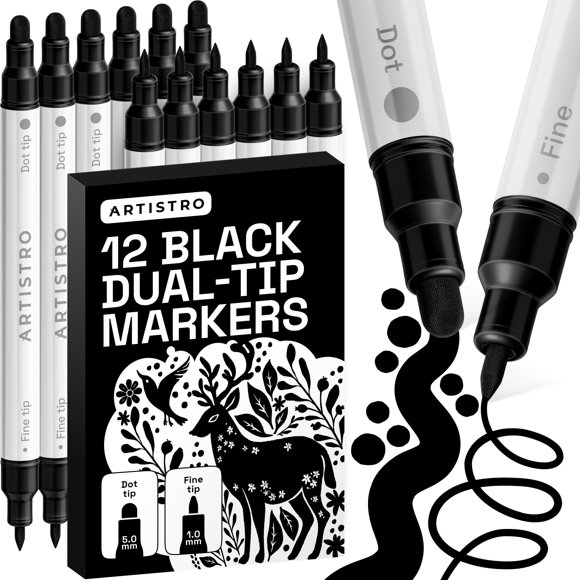 Marcador ARTISTRO de Doble Punta Negro - Pack de 12
