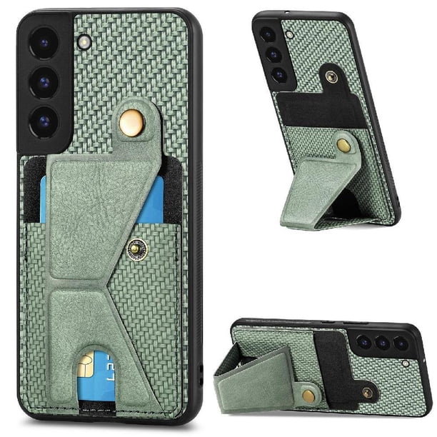 Funda Resistente para Samsung Galaxy S22 con Tarjetero y Soporte, Diseño Magnético Verde