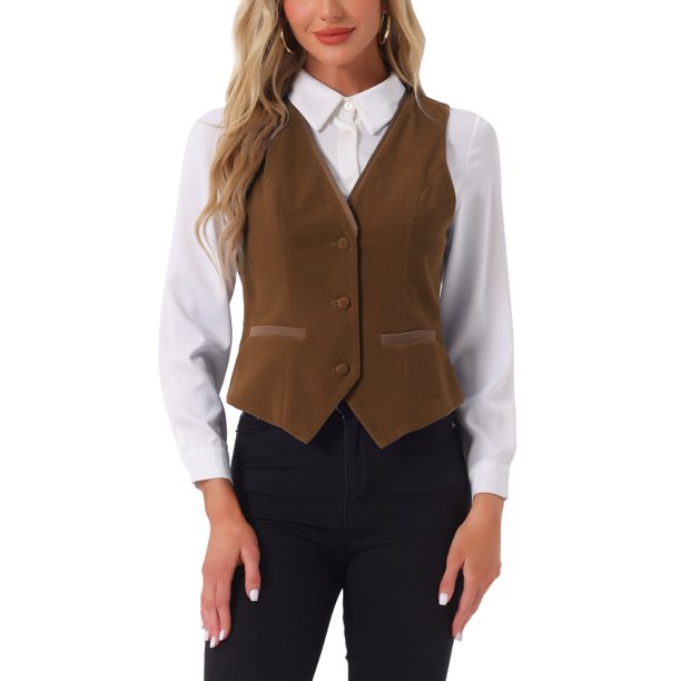 INSPIRE CHIC Chaleco de Traje de Terciopelo para Mujer Retro Sin Mangas Steampunk Blazer Elegante Chaleco S Marrón Oscuro