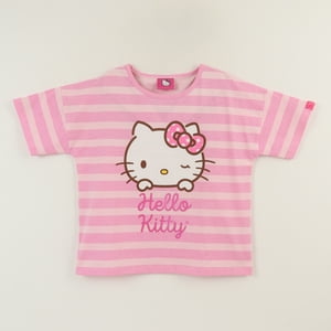 Polera Manga Corta Niña Rosado Rayas Hello Kitty