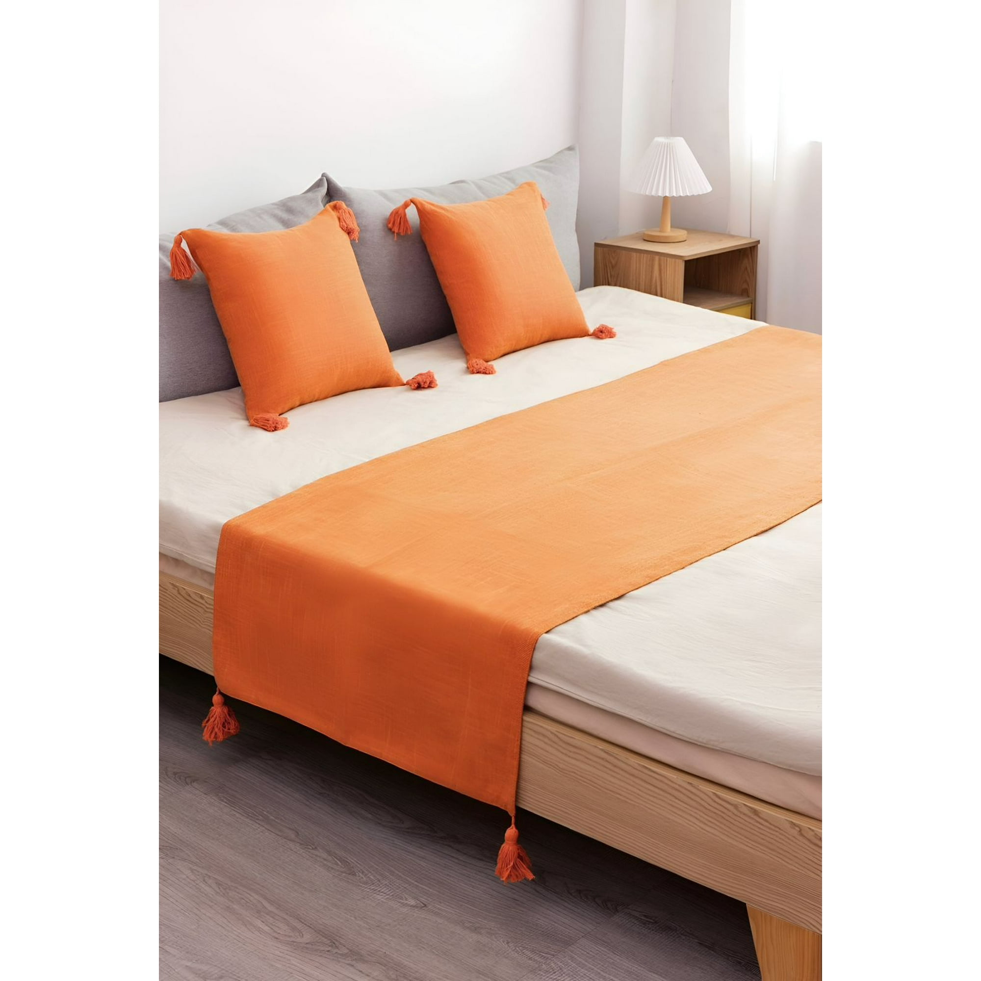 Todo Para El Hogar - Juego De Piecera De Cama Mas 2 Cojin Con Fundas Modelo Lino Naranja