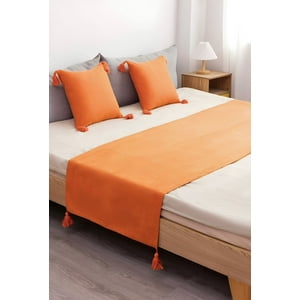 Todo Para El Hogar - Juego De Piecera De Cama Mas 2 Cojin Con Fundas Modelo Lino Naranja