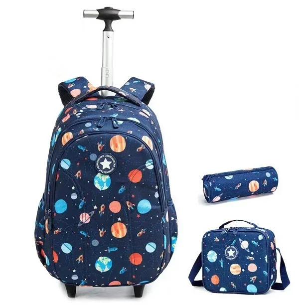 Girls School Backpack Child Wheeled Bag Set for Boys Roller Bag Rolling Luggage School Trolley Backpack with Lunch Bag Insulated