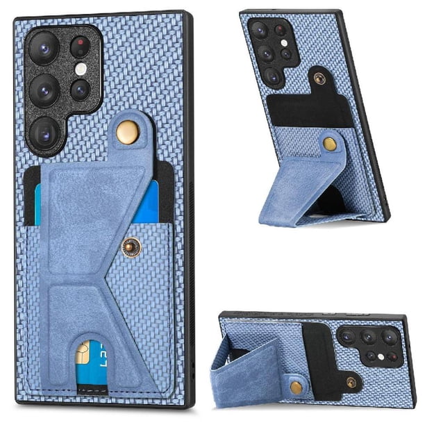 Funda Resistente para Samsung Galaxy S23 Ultra con Tarjetero y Soporte, Diseño Magnético Azul