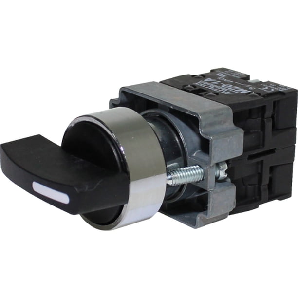 Selector metálico 2 y 3 posiciones 22mm serie M20 - 1NA - SC - Doble toque con bloqueo y giro - 3 - 2 posiciones retorna 90°