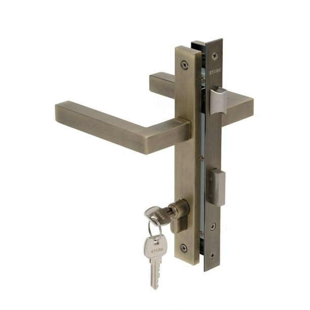 Cerradura de embutir para puerta de aluminio o perfil metálico, acceso principal u oficina. Cilindro ambos lados. Manillas ambos lados Modelo: CRISTI. SKU: SDE280-AB.KIT.CRISTI