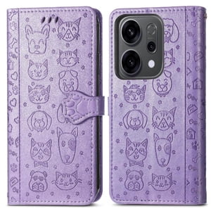 Funda Cartera Foxdock Para Oppo Reno 14 5G , Flip Pu Con Relieve De Gatos Y Perros, Tarjetero Y Soporte
