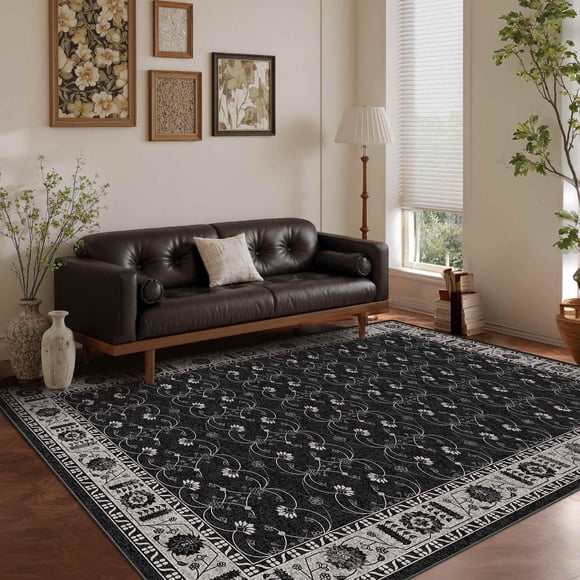 Alfombra Rugxara Negra 140x183 cm Lavable para Sala